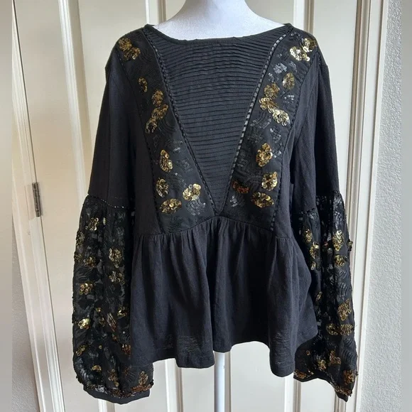 NWT Anthropologie Neale Sequin Peplum Top Sz XL Night Out Whimsigoth Renaissance - Picture 3 of 16